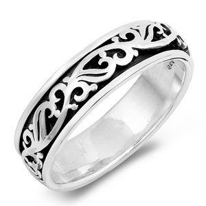 Antiqued Vine Spinner Nature Floral Ring New 925 Sterling Silver Band Sizes 7-13