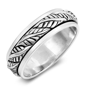 Antiqued Leaf Spinner Nature Vintage Ring .925 Sterling Silver Band Sizes 7-13