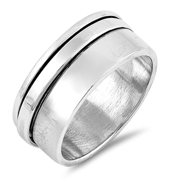 Rolling Spinner Meditation Fun Wedding Ring .925 Sterling Silver Band Sizes 7-13