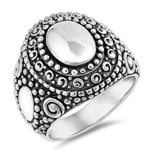 Large Oval Beaded Bali Spiral Boho Ring New .925 Sterling Silver Band Sizes 6-12