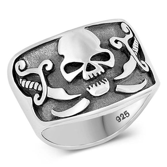 Biker Skull Oxidized Swords Cross Ring Sterling Silver Pirate Band Sizes 7-13