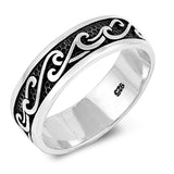 Antiqued Wave Black Wedding Ocean Ring New .925 Sterling Silver Band Sizes 6-12