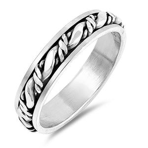 Oxidized Thorn Spinner Weave Rope Knot Ring .925 Sterling Silver Band Sizes 7-13