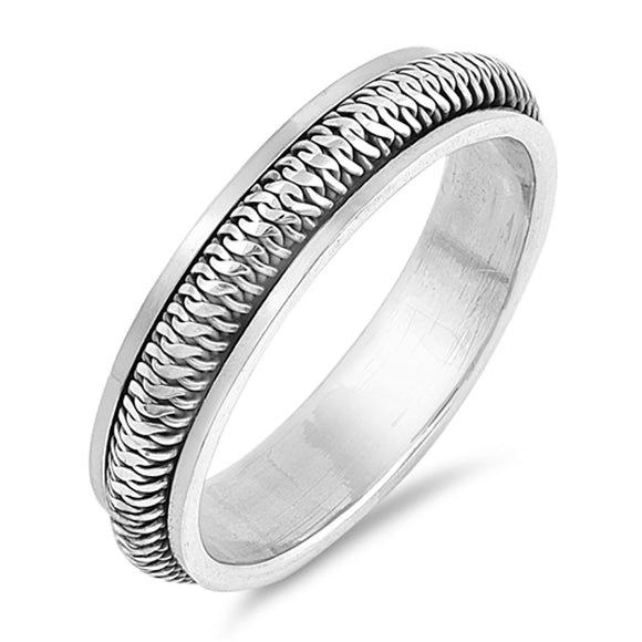 Tire Chain Link Knot Spinner Wedding Ring .925 Sterling Silver Band Sizes 7-13