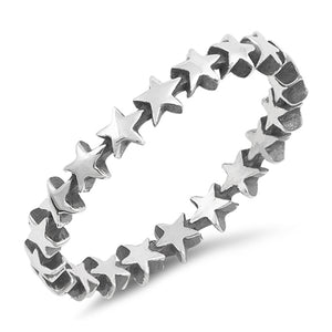 Thin Star Antiqued Midi Eternity Stackable Sterling Silver Ring Sizes 2-13