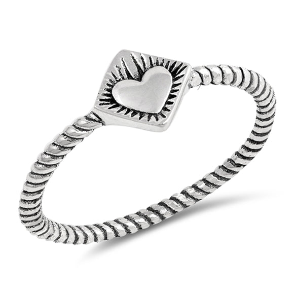 Oxidized Heart Sun Rope Fire Promise Ring .925 Sterling Silver Band Sizes 4-10