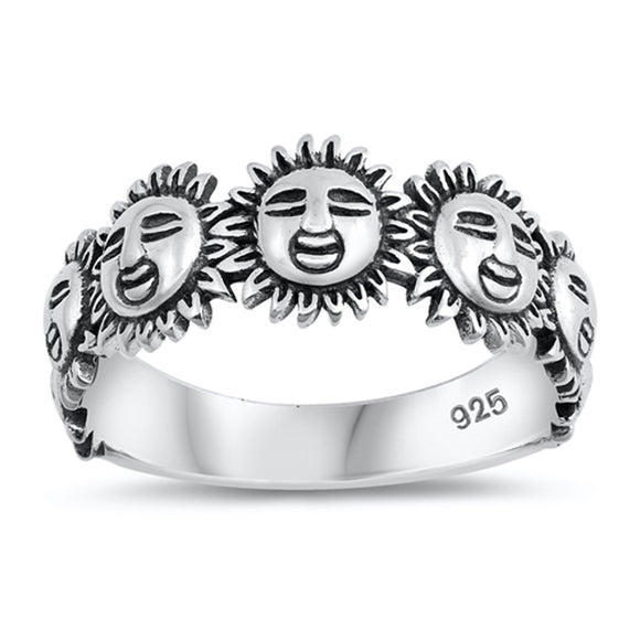 Oxidized Sun Smiley Face Happy Sunflower Ring Sterling Silver Band Sizes 5-10