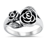 Oxidized Rose Leaf Flower Filigree Floral Ring Sterling Silver Band Sizes 5-10