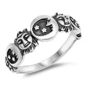 Oxidized Moon Star Sun Mythological Ring .925 Sterling Silver Band Sizes 5-10