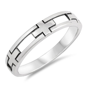 Oxidized Cross Cutout Thin Christian Ring .925 Sterling Silver Band Sizes 5-12