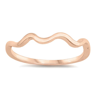 Rose Gold-Tone Wave Delicate Stacking Ring .925 Sterling Silver Band Sizes 4-10
