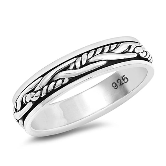 Oxidized Rope Twist Weave Spinner Ring New .925 Sterling Silver Band Sizes 7-13