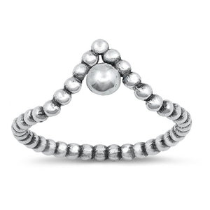 Oxidized Bead Ball Pointed Chevron Ring New .925 Sterling Silver Band Sizes 3-10