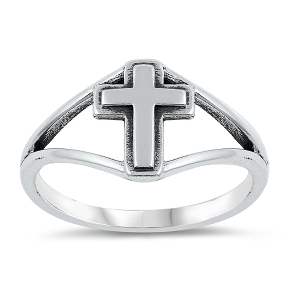 Oxidized Cross Christian Love Simple Ring .925 Sterling Silver Band Sizes 4-10