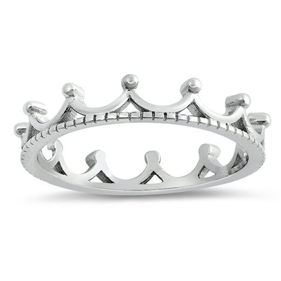 Oxidized Crown Tiara Royal Queen Ring New .925 Sterling Silver Band Sizes 4-10