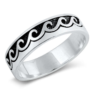 Oxidized Sky Ocean Wave Wedding Ring New .925 Sterling Silver Band Sizes 5-10