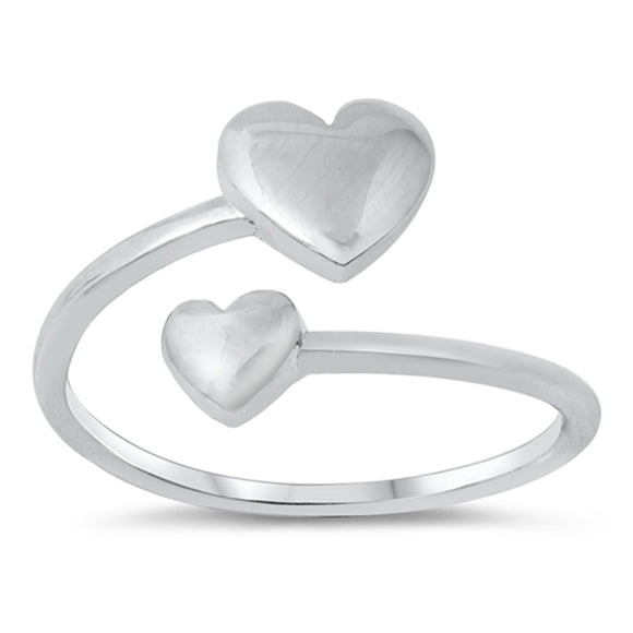 Open Double Puffed Heart Promise Ring New .925 Sterling Silver Band Sizes 4-10