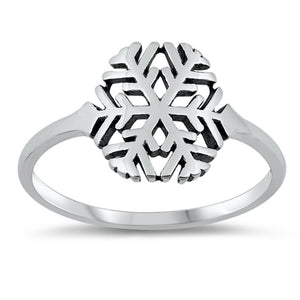 Oxidized Snowflake Christmas Winter Ring .925 Sterling Silver Band Sizes 4-10