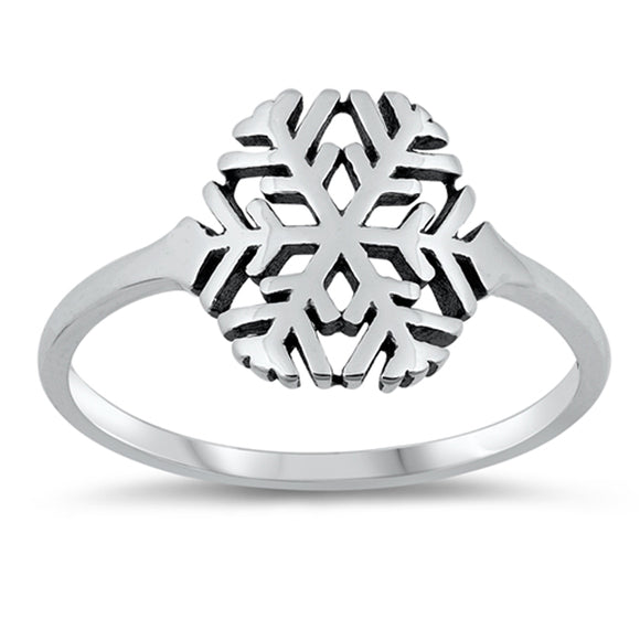 Oxidized Snowflake Christmas Winter Ring .925 Sterling Silver Band Sizes 4-10