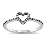 Oxidized Beaded Heart Purity Love Ring New .925 Sterling Silver Band Sizes 4-10