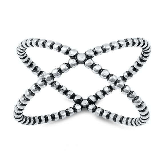 Oxidized Bead Criss Cross Love Fun Ring New .925 Sterling Silver Band Sizes 4-10