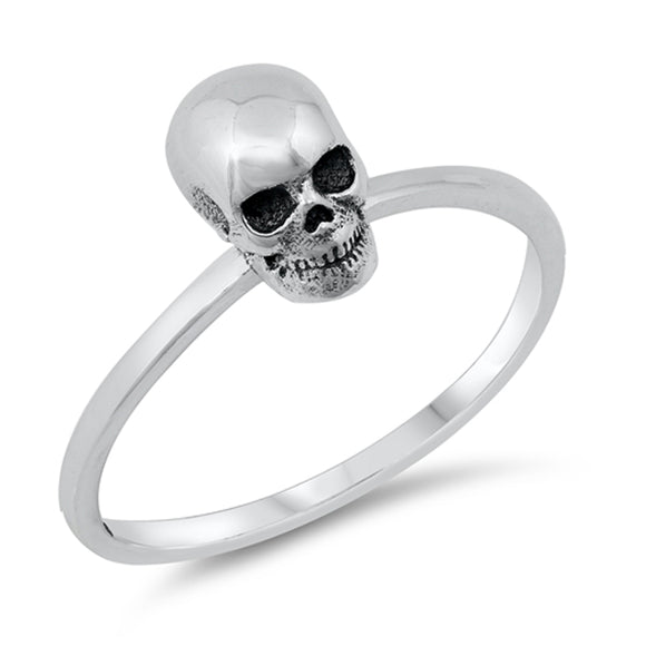 Biker Skull Oxidized Scary Tiny Ring .925 Sterling Silver Sizes 4-12