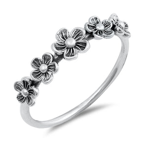 Oxidized Plumeria Flower Petite Fun Ring .925 Sterling Silver Band Sizes 4-12