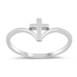 Chevron Pointed Cross Center Purity Ring New 925 Sterling Silver Band Sizes 4-10