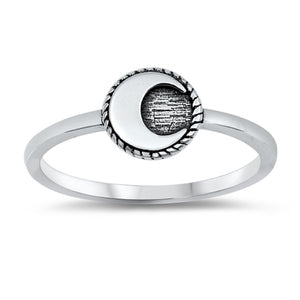 Oxidized Circle Moon Space Adventure Ring .925 Sterling Silver Band Sizes 4-12