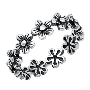 Oxidized Plumeria Flower Eternity Nature Ring Sterling Silver Band Sizes 4-12