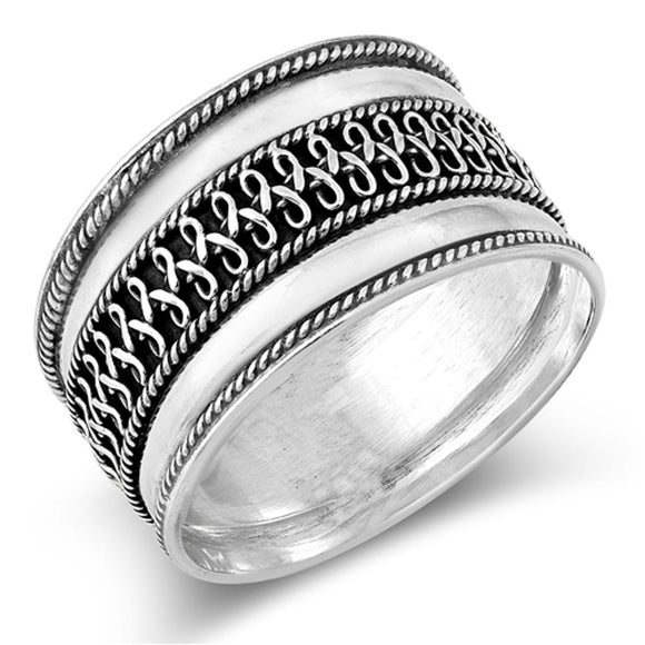 Thin Bali Weave Rope Wide Fashion Ring New .925 Sterling Silver Band Sizes 5-12