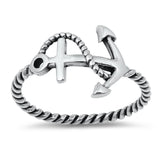 Twisted Rope Anchor Cross Oxidized Ring New .925 Sterling Silver Band Sizes 4-10