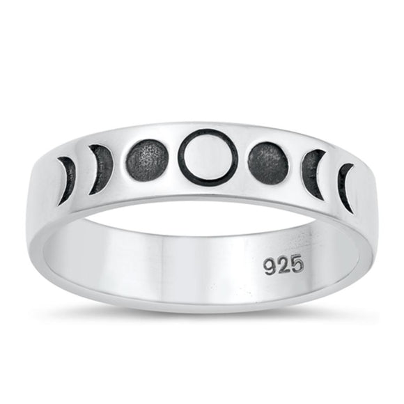 Lunar Moon Phases Science Space Nature Ring .925 Sterling Silver Band Sizes 4-10