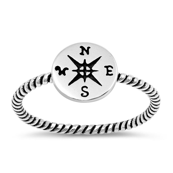 Compass Oxidized Pirate Rope Dainty Ring New 925 Sterling Silver Band Sizes 4-10