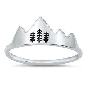 Mountain Tree Alpine Skiing Winter Ring New .925 Sterling Silver Band Sizes 4-10