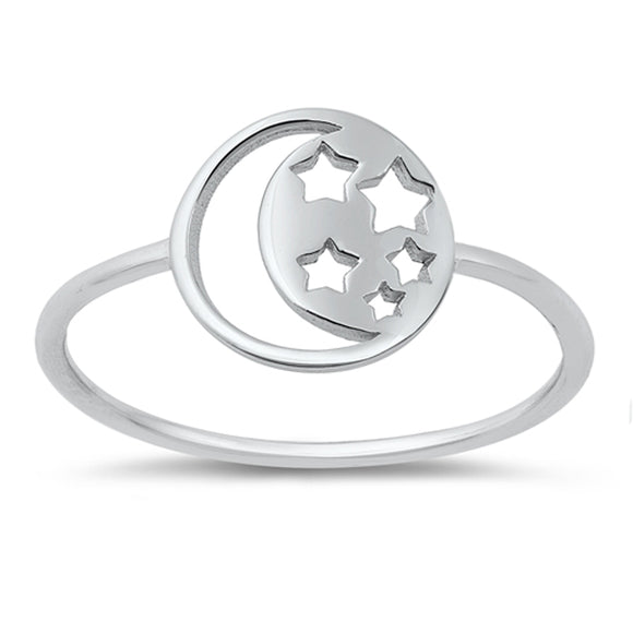 Cutout Moon Star Space Polished Ring New .925 Sterling Silver Band Sizes 4-10