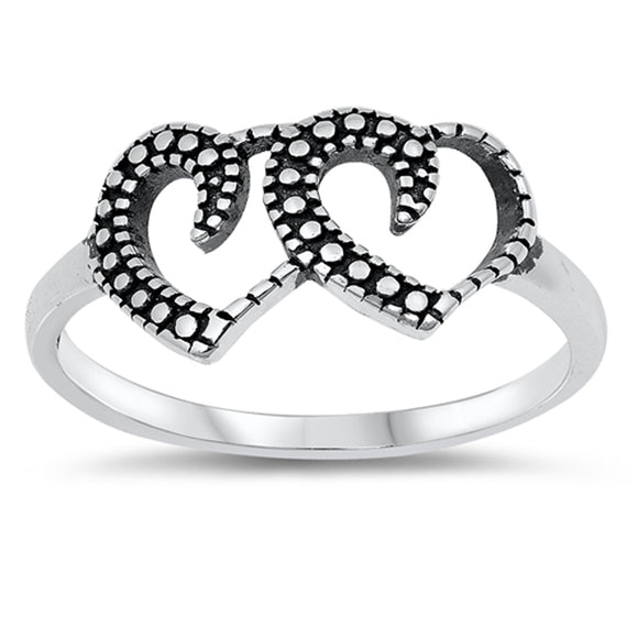 Unique Oxidized Groove Double Heart Filigree Swirl Ring New .925 Sterling Silver Band Sizes 4-10