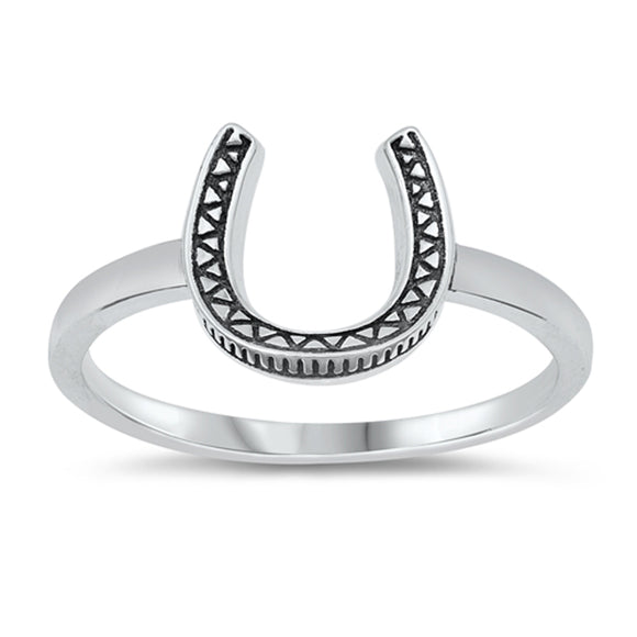 Unique Aztec Style Grooved Horseshoe Ring New .925 Sterling Silver Band Sizes 4-10