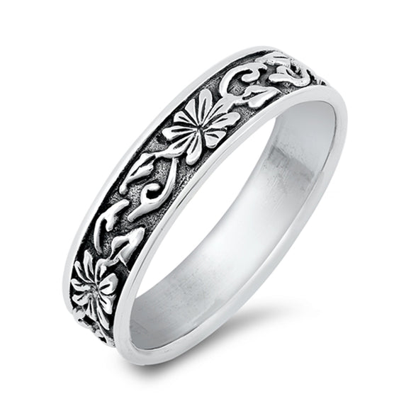 Unique Oxidized Flower Filigree Vine Swirl Ring New .925 Sterling Silver Band Sizes 4-10