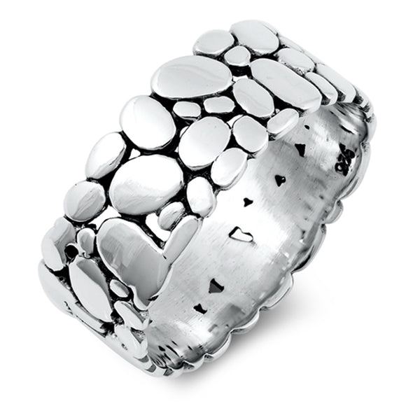 Cute High Polish Pebble Ring New .925 Sterling Silver Band Sizes 6-12