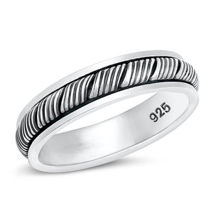Fashion Grooved Simple Woodgrain Ring New .925 Sterling Silver Band Sizes 6-13