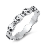 Spooky Interlocking Skull Skeleton Ring New .925 Sterling Silver Band Sizes 4-10