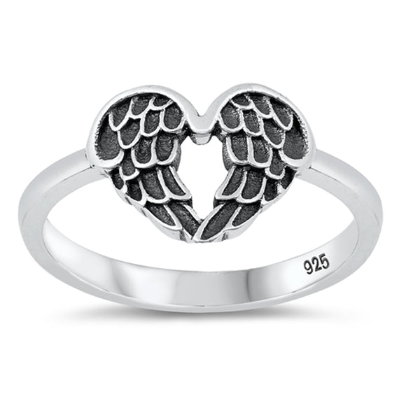 Fashion Oxidized Feather Promise Heart Angel Wing Ring New .925 Sterling Silver Band Sizes 4-10