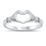 Polished Promise Heart Love Hands Ring New .925 Sterling Silver Band Sizes 4-10