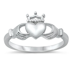 High Polish Irish Claddagh Promise Heart Hand Ring New .925 Sterling Silver Band Sizes 4-10