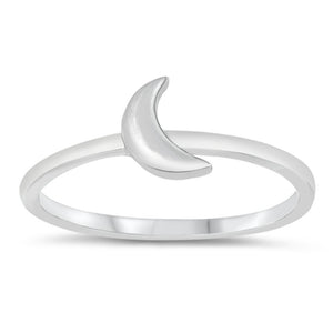 High Polish Crescent Moon Night Sky Sterling Silver Band Sizes 5-10