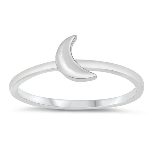 High Polish Crescent Moon Night Sky Sterling Silver Band Sizes 5-10