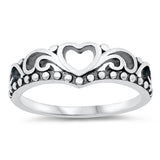 Cute Filigree Swirl Crown Open Heart Promise Ring New .925 Sterling Silver Band Sizes 4-10