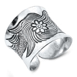 Classic Flower Swirl Etched Ring New .925 Sterling Silver Band Sizes 6-12