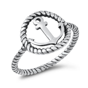 Classic Nautical Rope Twist Anchor Ring New .925 Sterling Silver Band Sizes 4-10